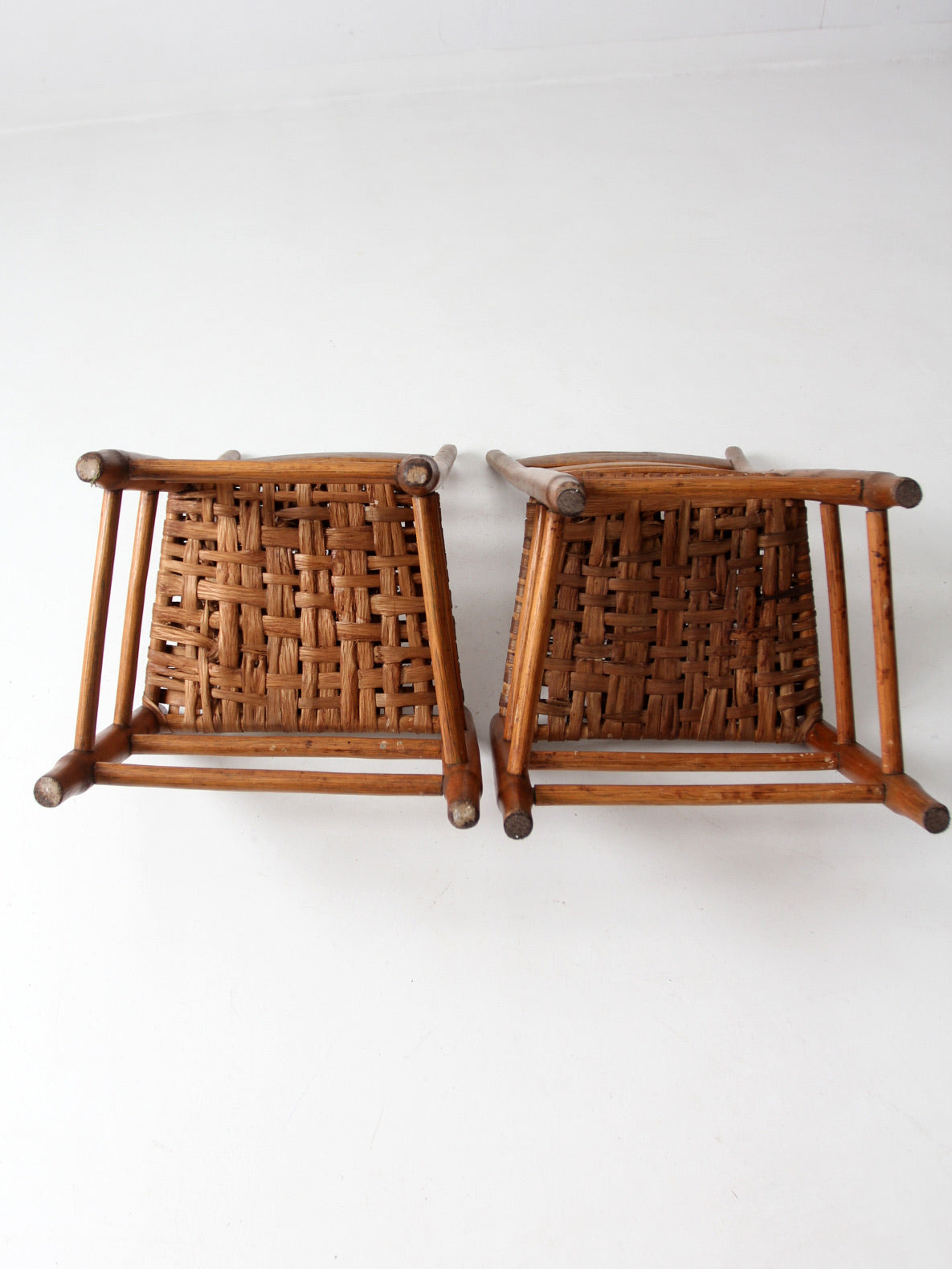 antique splint weave seat chairs pair
