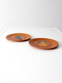 vintage hand-painted wood plates pair
