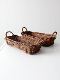 pair vintage rectangular wicker baskets