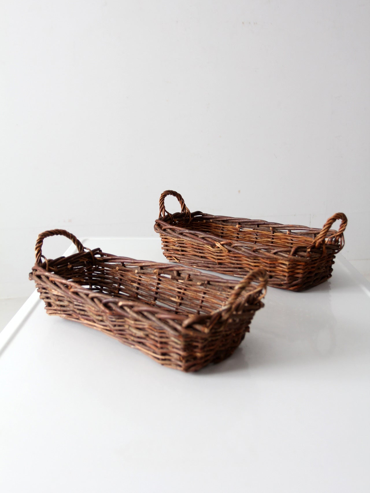 pair vintage rectangular wicker baskets