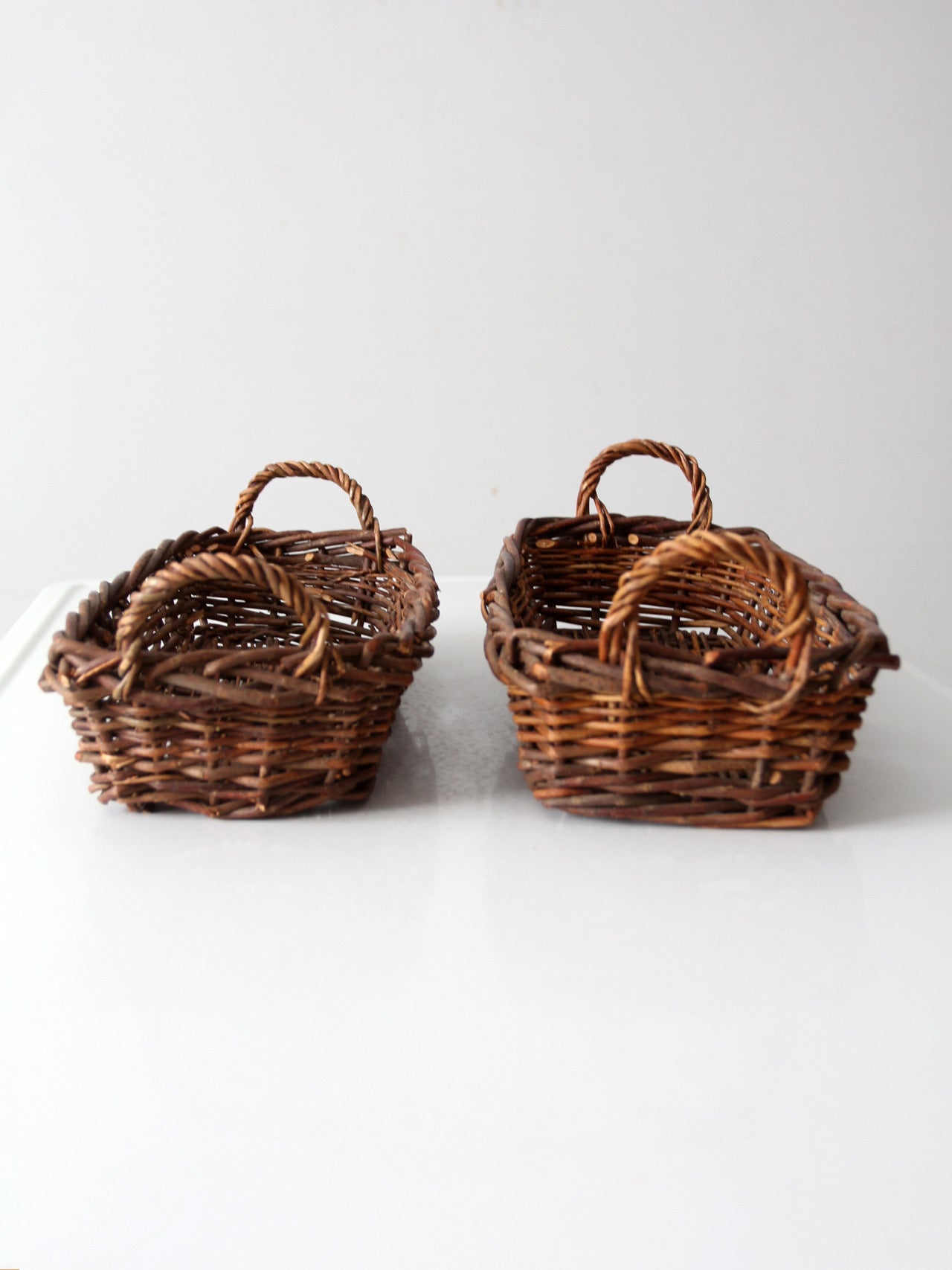 pair vintage rectangular wicker baskets