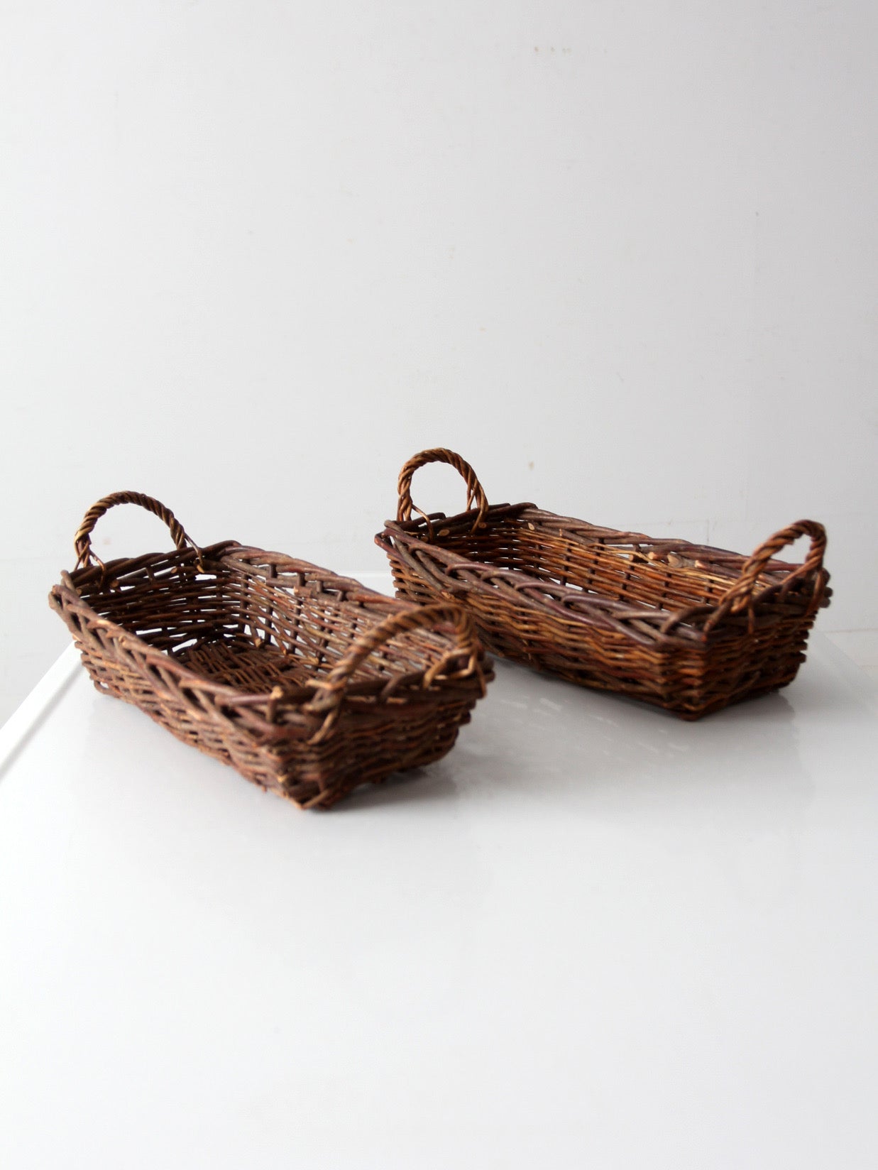 pair vintage rectangular wicker baskets