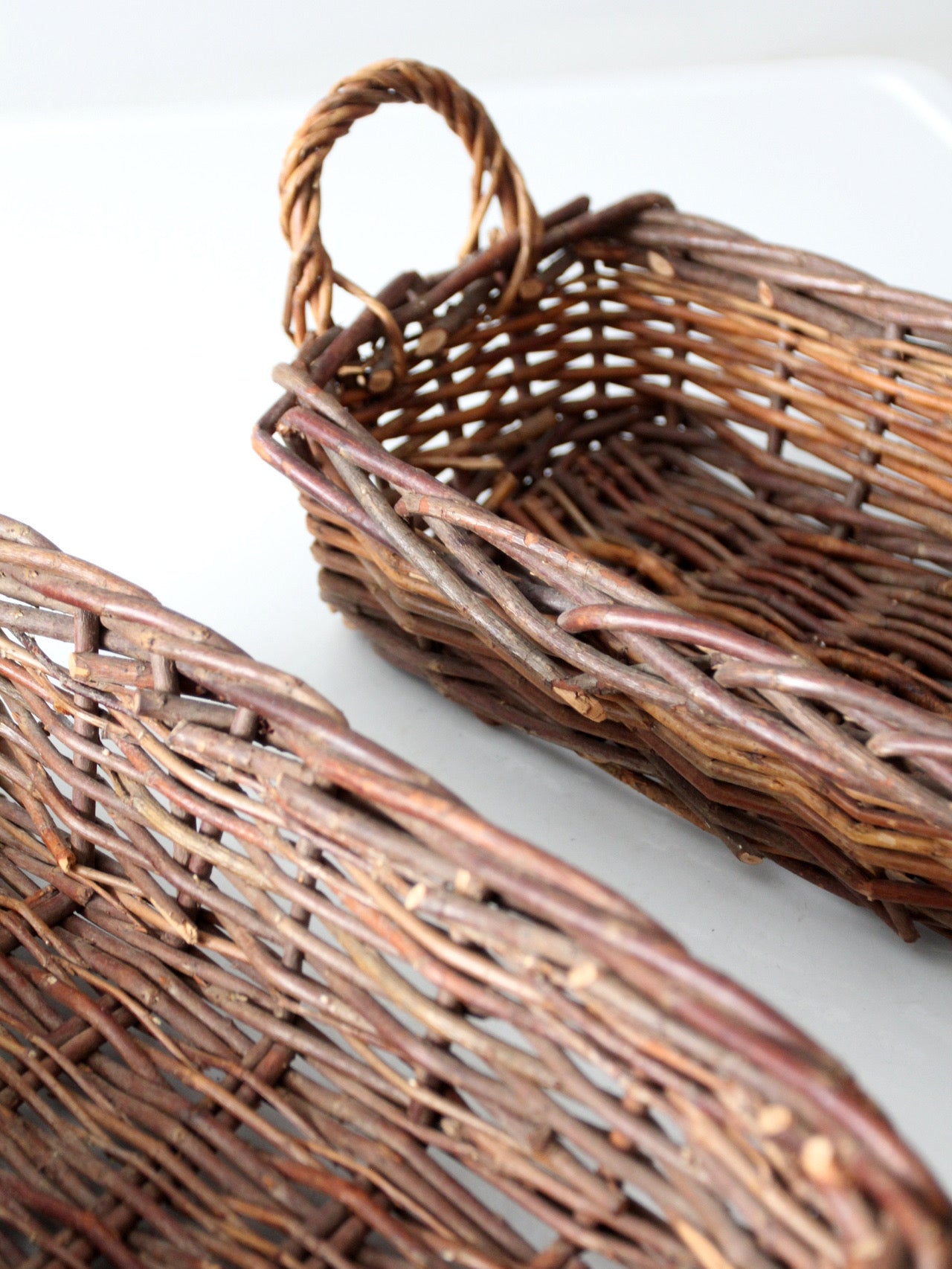 pair vintage rectangular wicker baskets