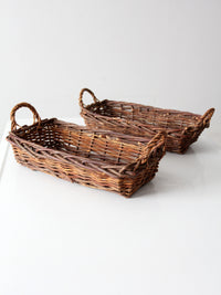pair vintage rectangular wicker baskets