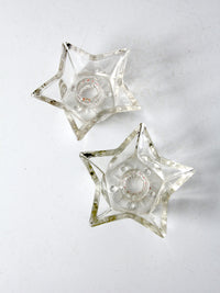 vintage cut glass star shaped candle holders pair