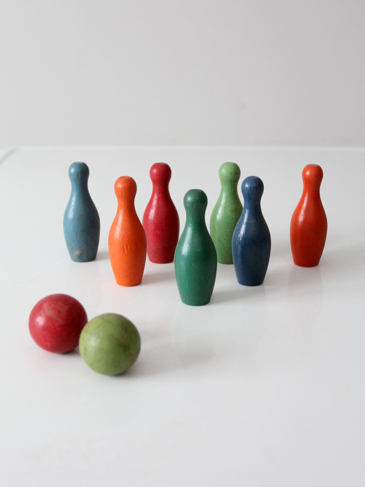 vintage wooden tabletop bowling skittles