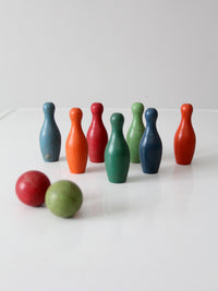 vintage wooden tabletop bowling skittles
