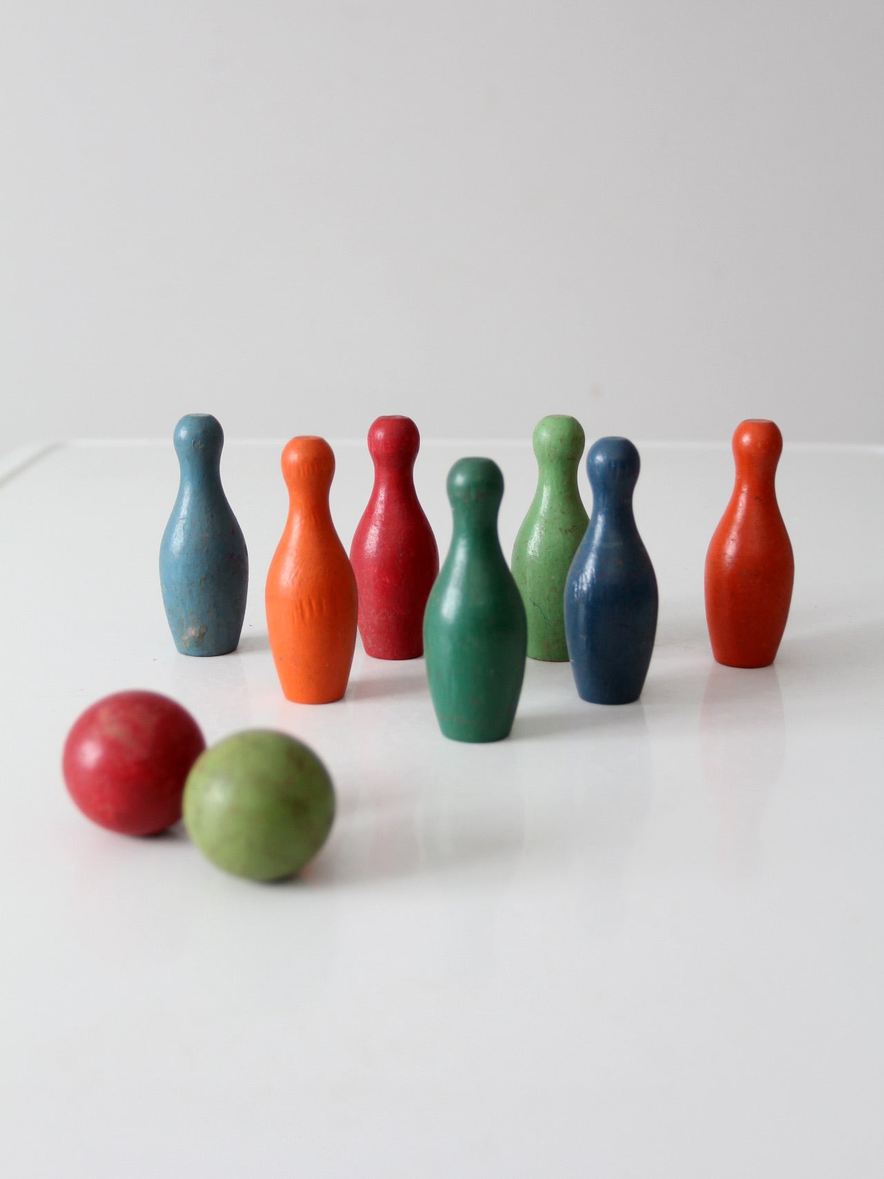vintage wooden tabletop bowling skittles