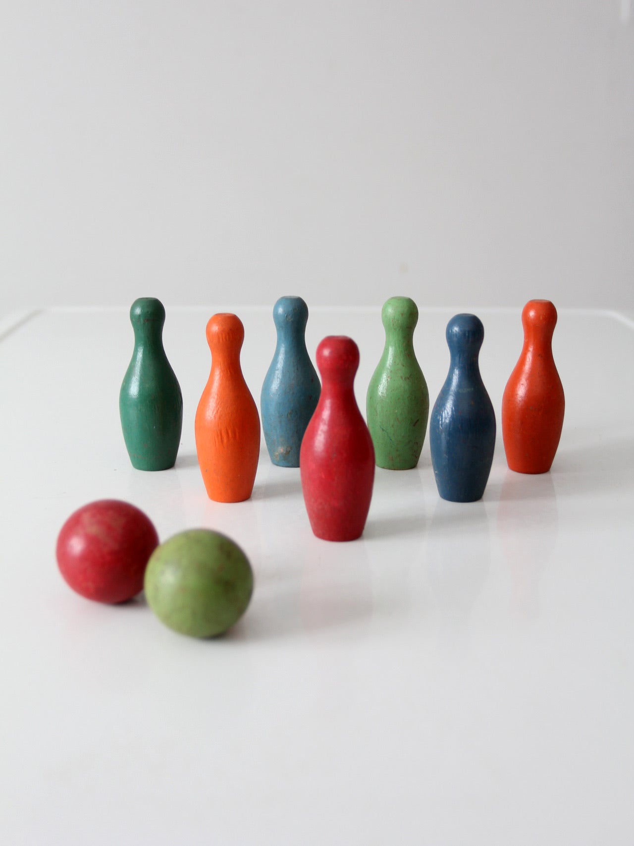vintage wooden tabletop bowling skittles