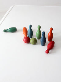 vintage wooden tabletop bowling skittles