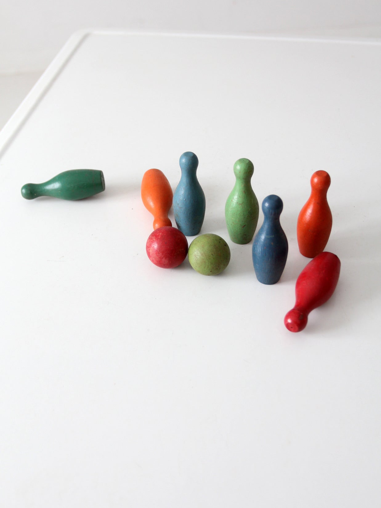 vintage wooden tabletop bowling skittles