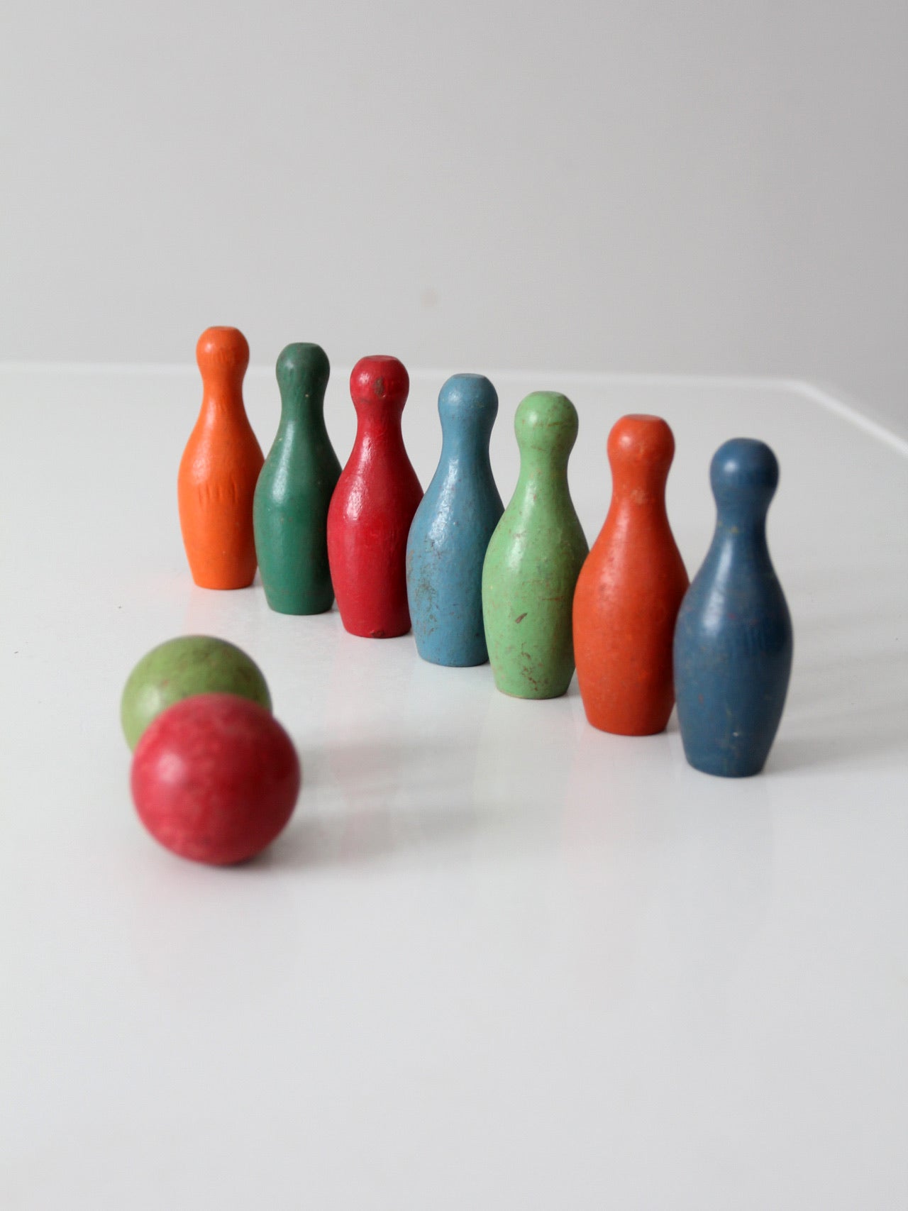 vintage wooden tabletop bowling skittles