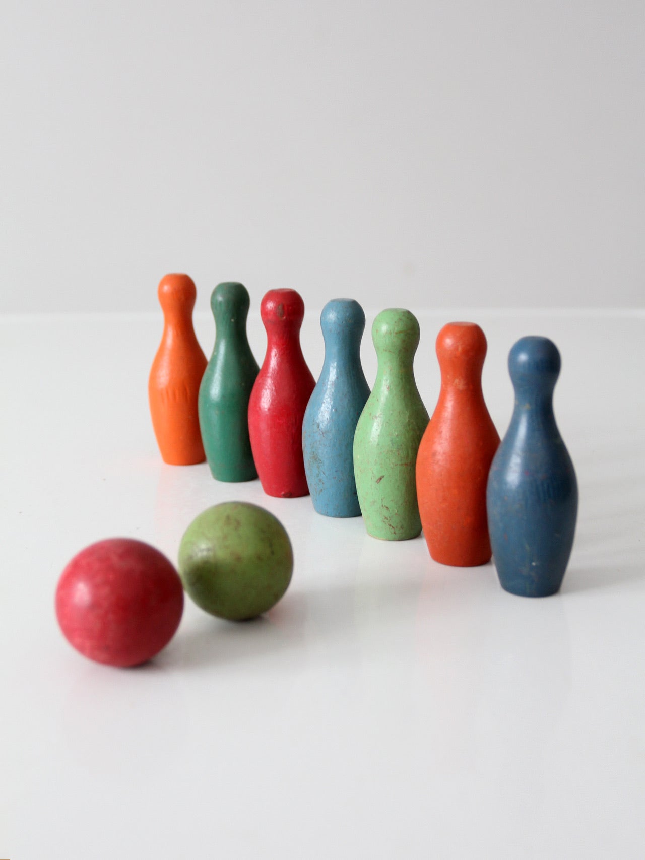 vintage wooden tabletop bowling skittles