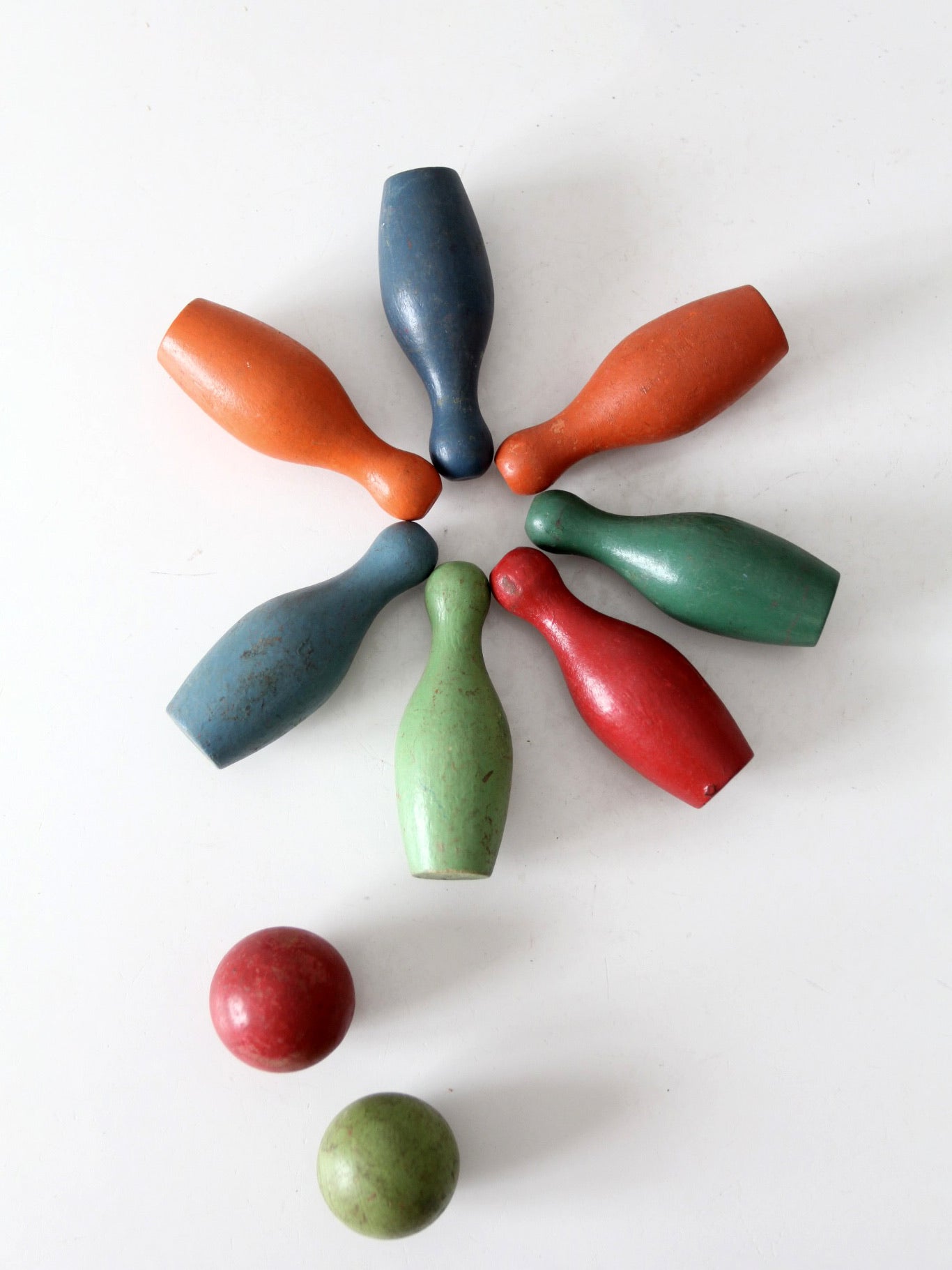 vintage wooden tabletop bowling skittles