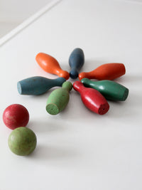 vintage wooden tabletop bowling skittles