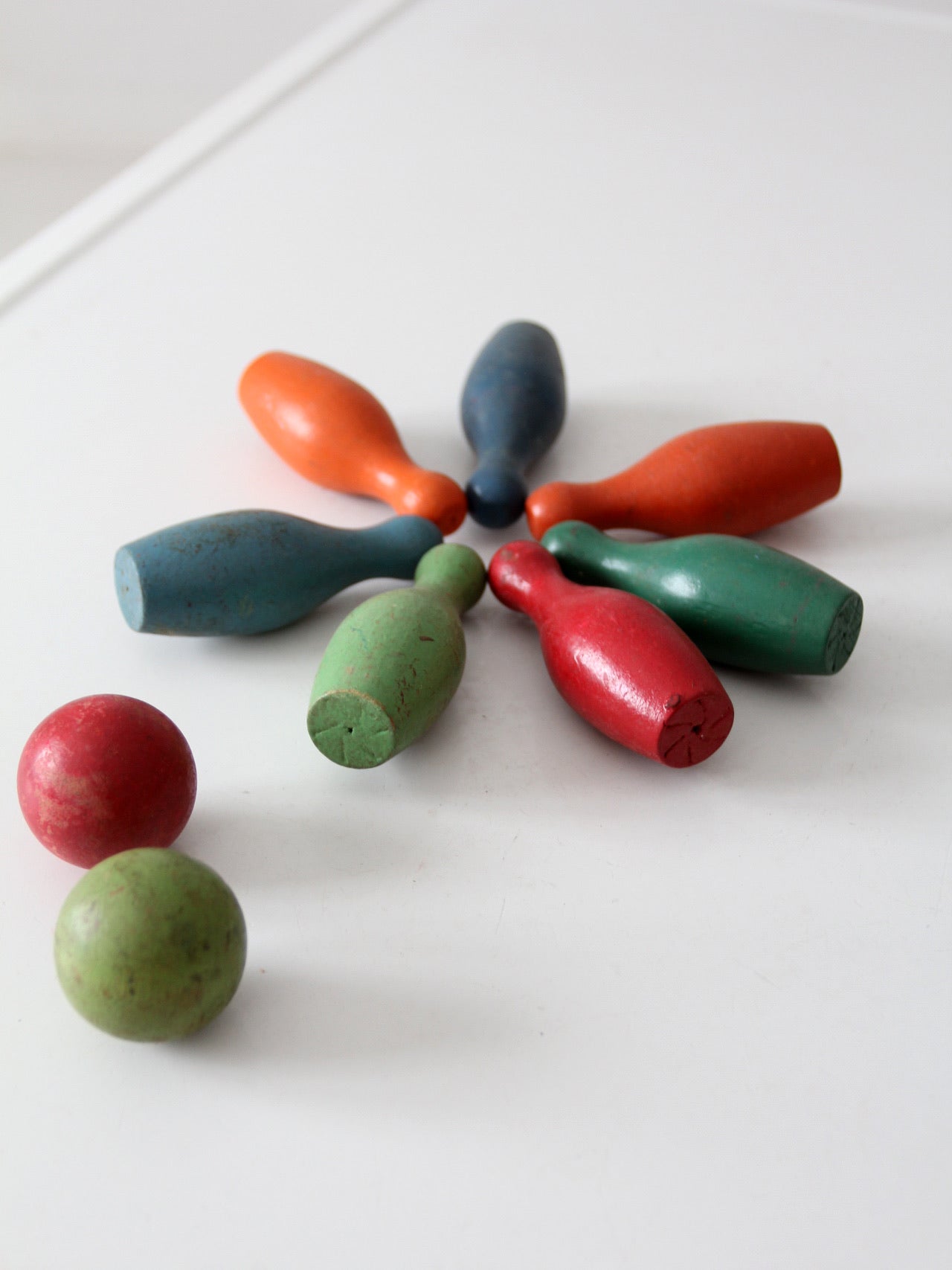 vintage wooden tabletop bowling skittles