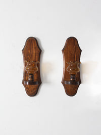 vintage pine wall sconces with amber glass pair