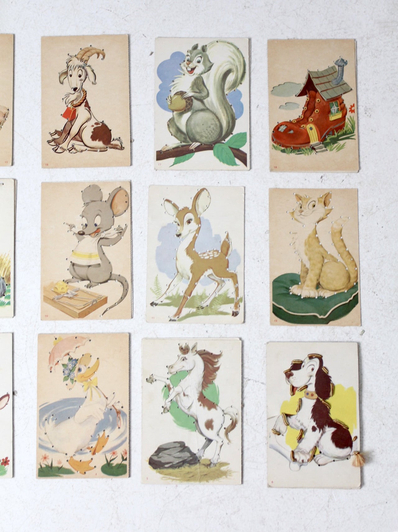 mid-century children's lacing cards set