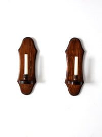 vintage pine wall sconces with amber glass pair