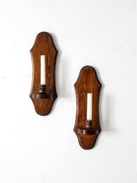 vintage pine wall sconces with amber glass pair