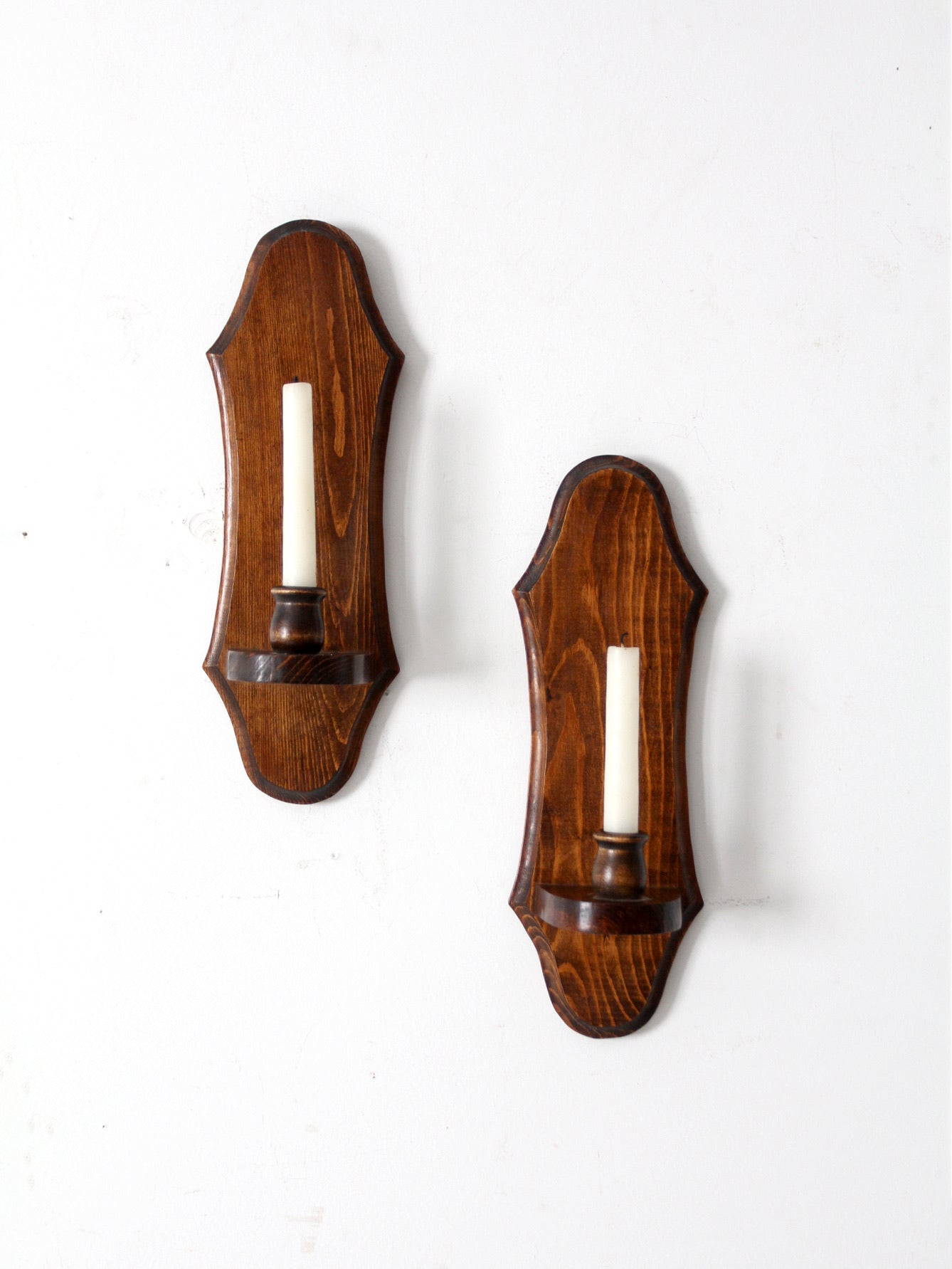vintage pine wall sconces with amber glass pair