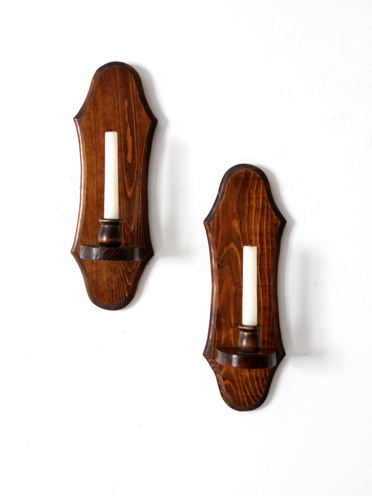 vintage pine wall sconces with amber glass pair