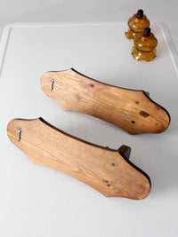 vintage pine wall sconces with amber glass pair