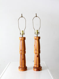 vintage striped turned wood table lamps pair