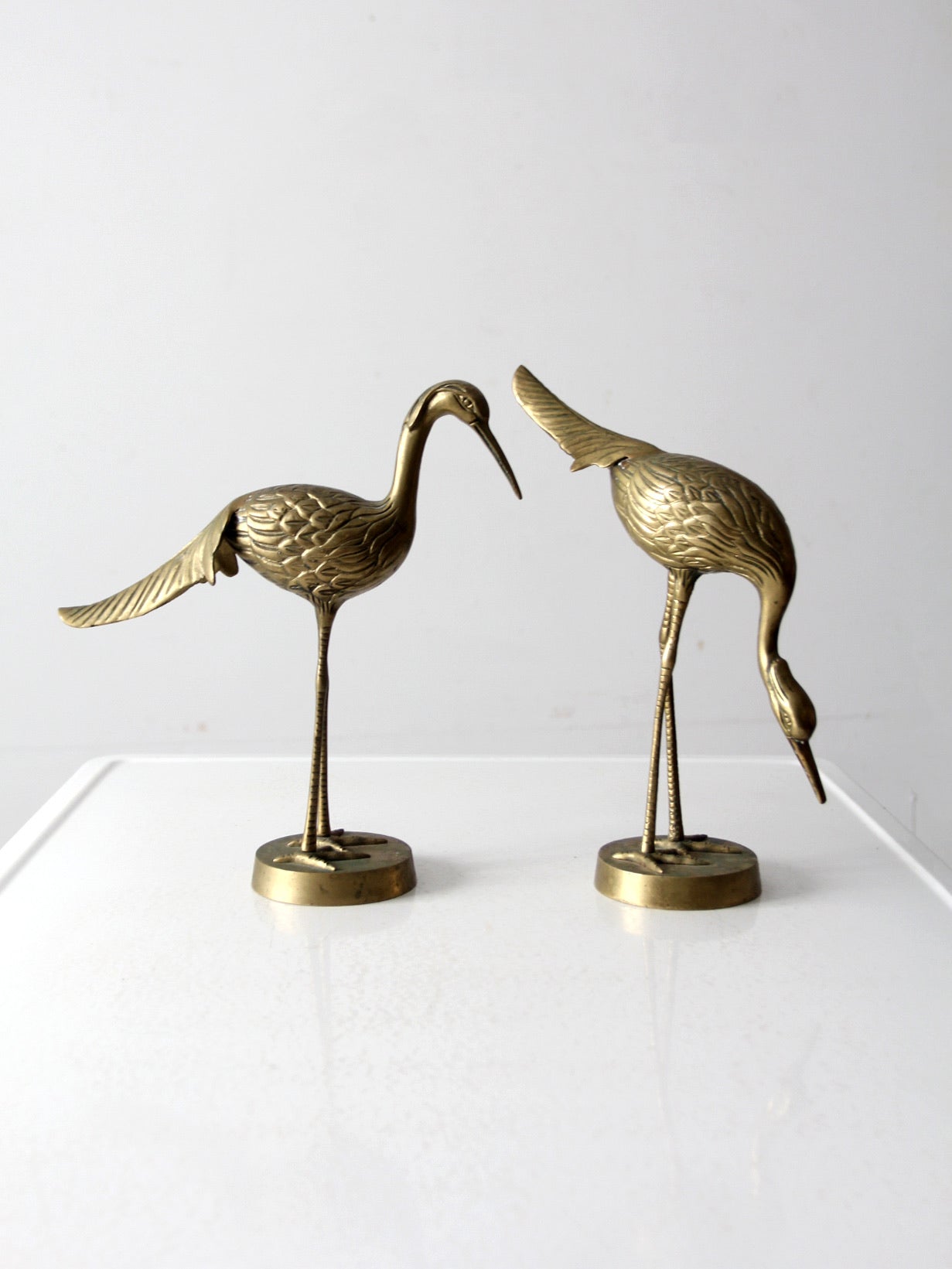 mid century brass cranes figurines pair