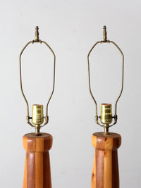 vintage striped turned wood table lamps pair