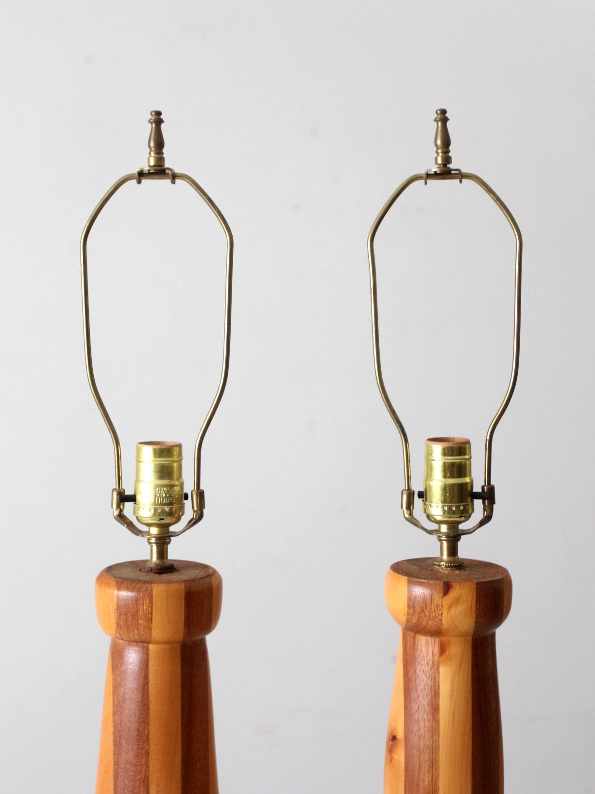 vintage striped turned wood table lamps pair