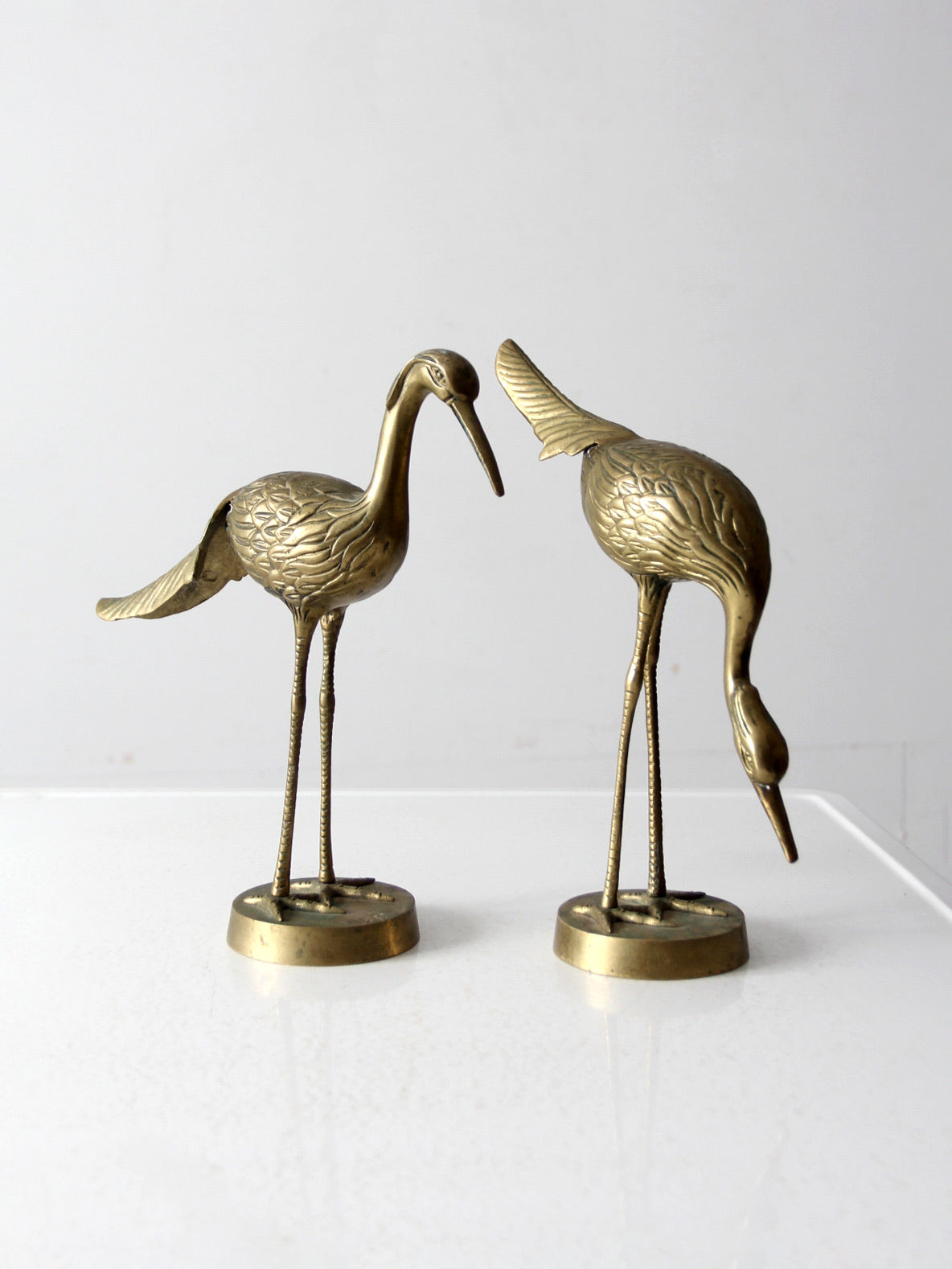 mid century brass cranes figurines pair