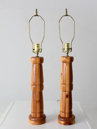 vintage striped turned wood table lamps pair