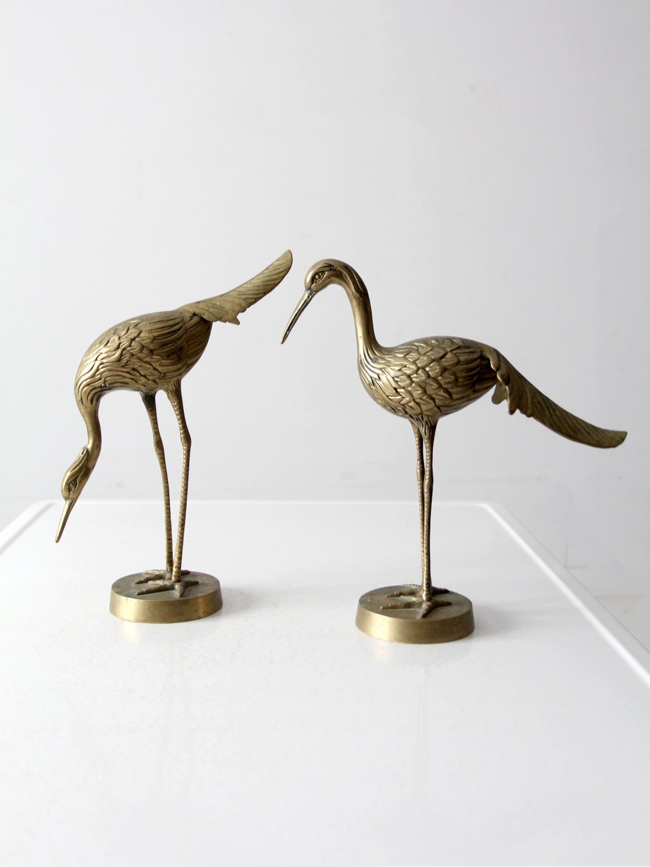 mid century brass cranes figurines pair