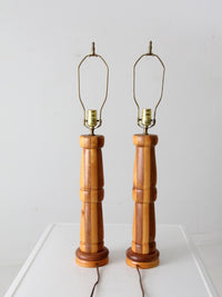 vintage striped turned wood table lamps pair