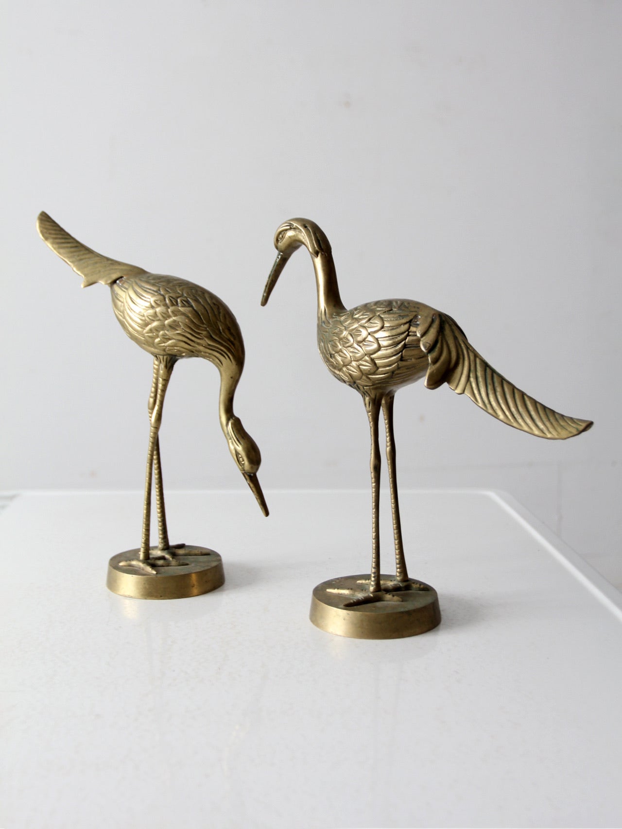 mid century brass cranes figurines pair