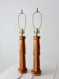 vintage striped turned wood table lamps pair