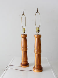 vintage striped turned wood table lamps pair