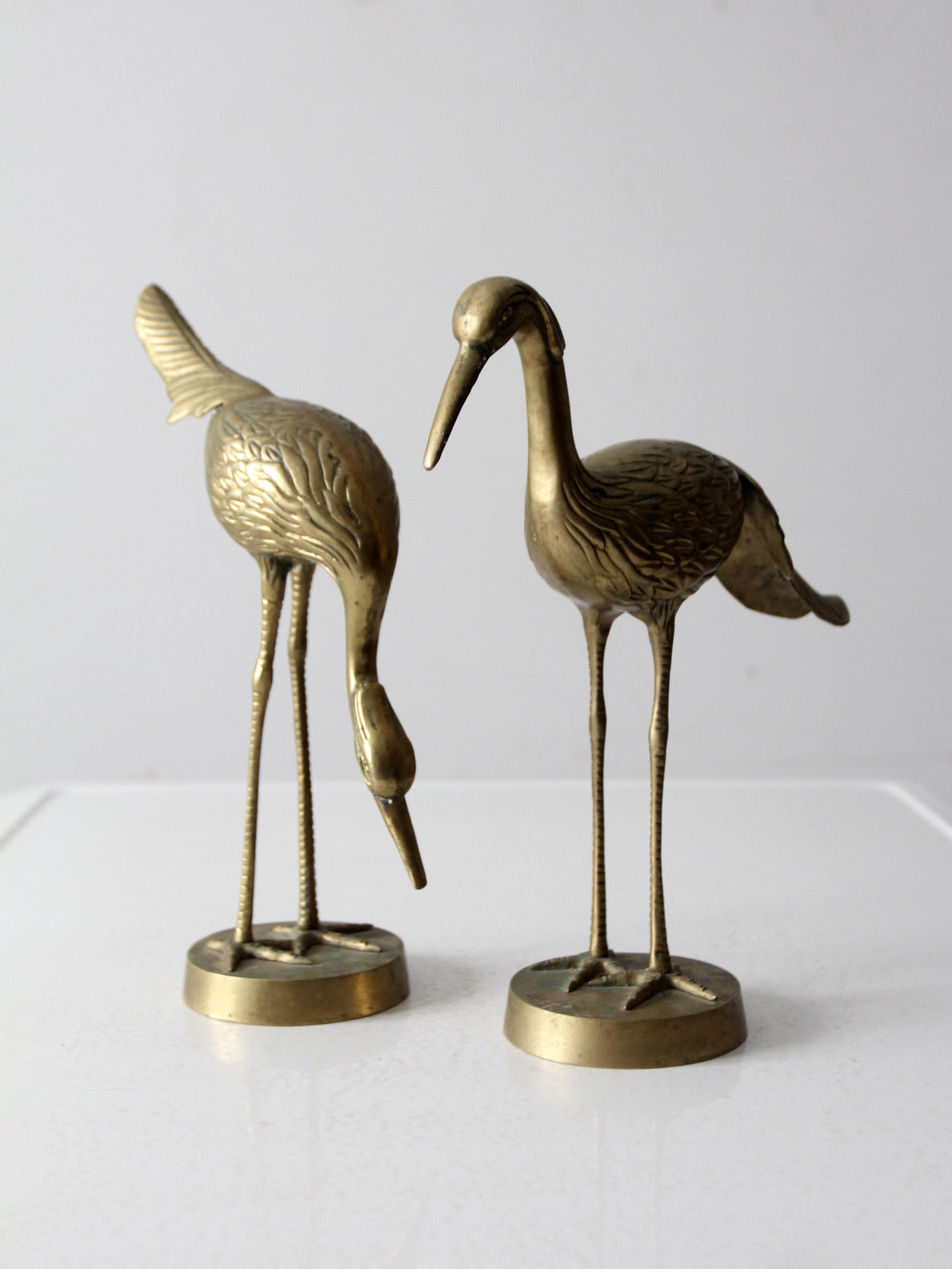 mid century brass cranes figurines pair