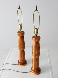 vintage striped turned wood table lamps pair