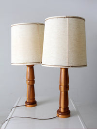 vintage striped turned wood table lamps pair