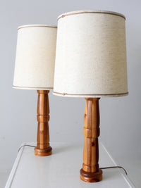 vintage striped turned wood table lamps pair
