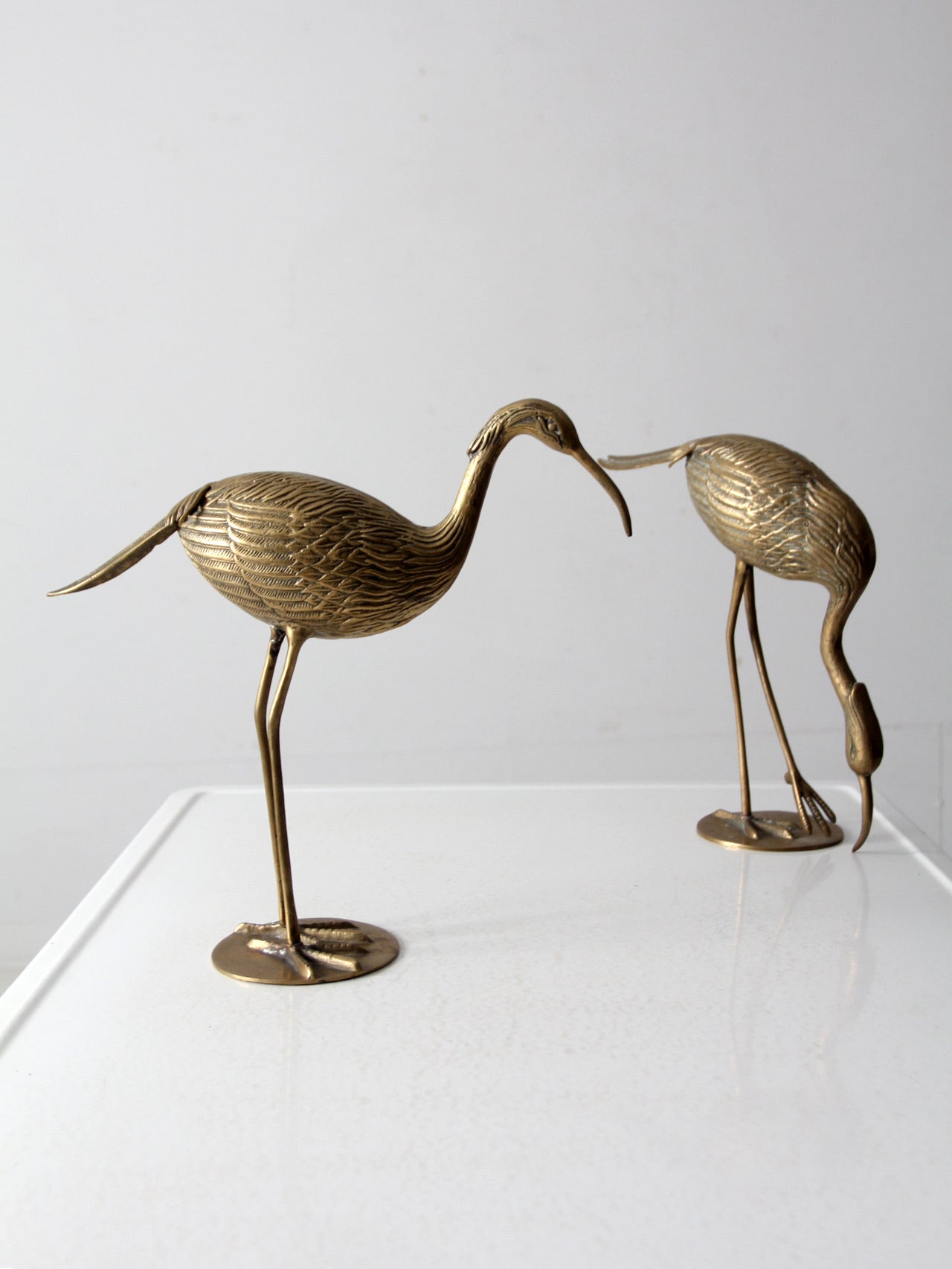 mid century brass heron figurines pair
