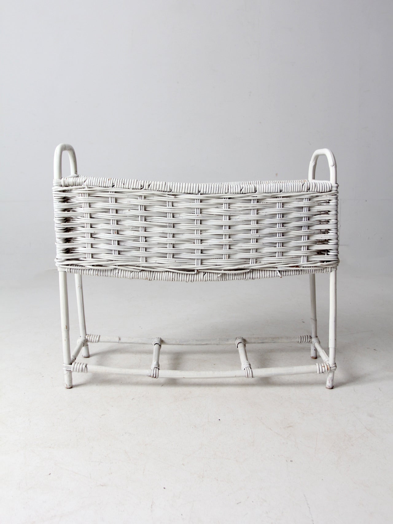 vintage white wicker plant stand