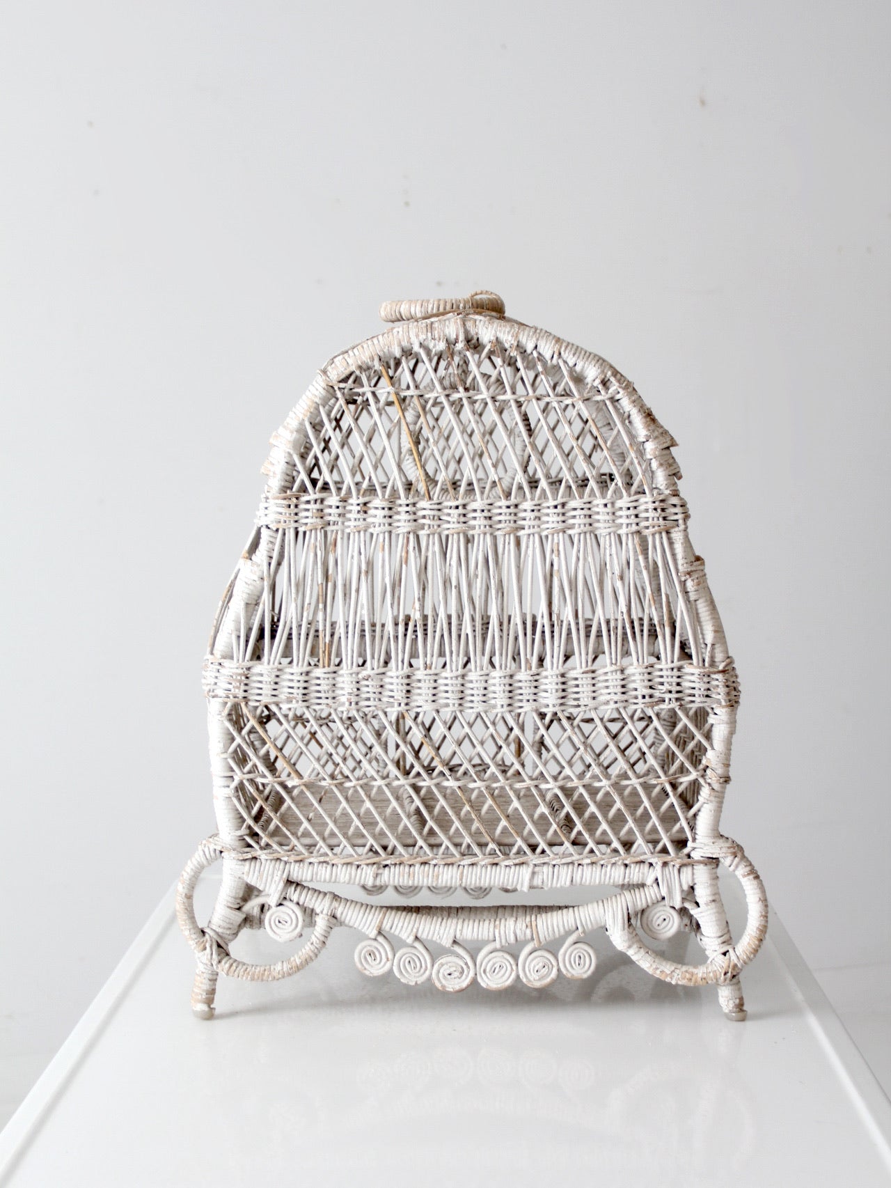 vintage white wicker bird cage