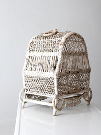 vintage white wicker bird cage