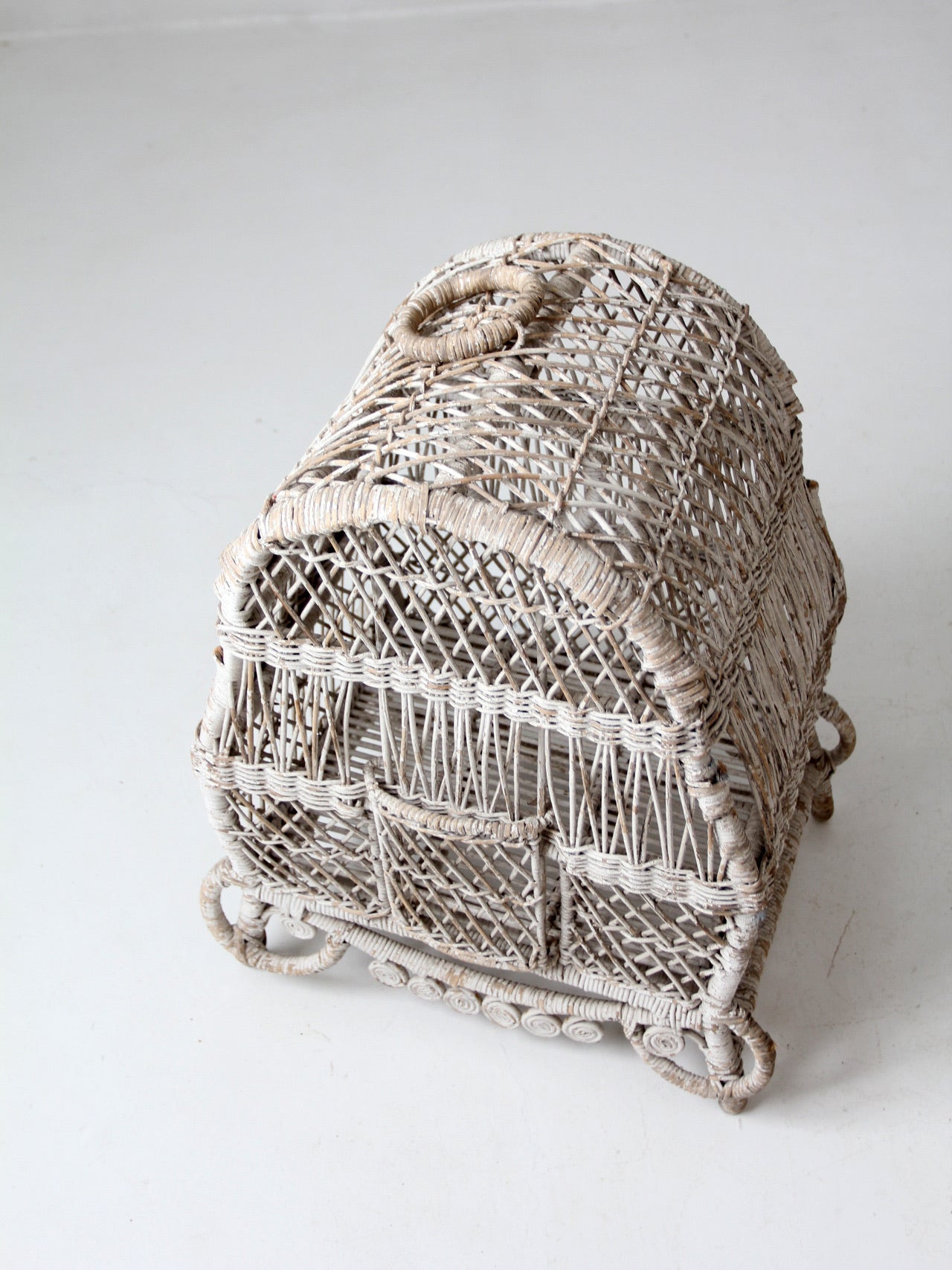 vintage white wicker bird cage