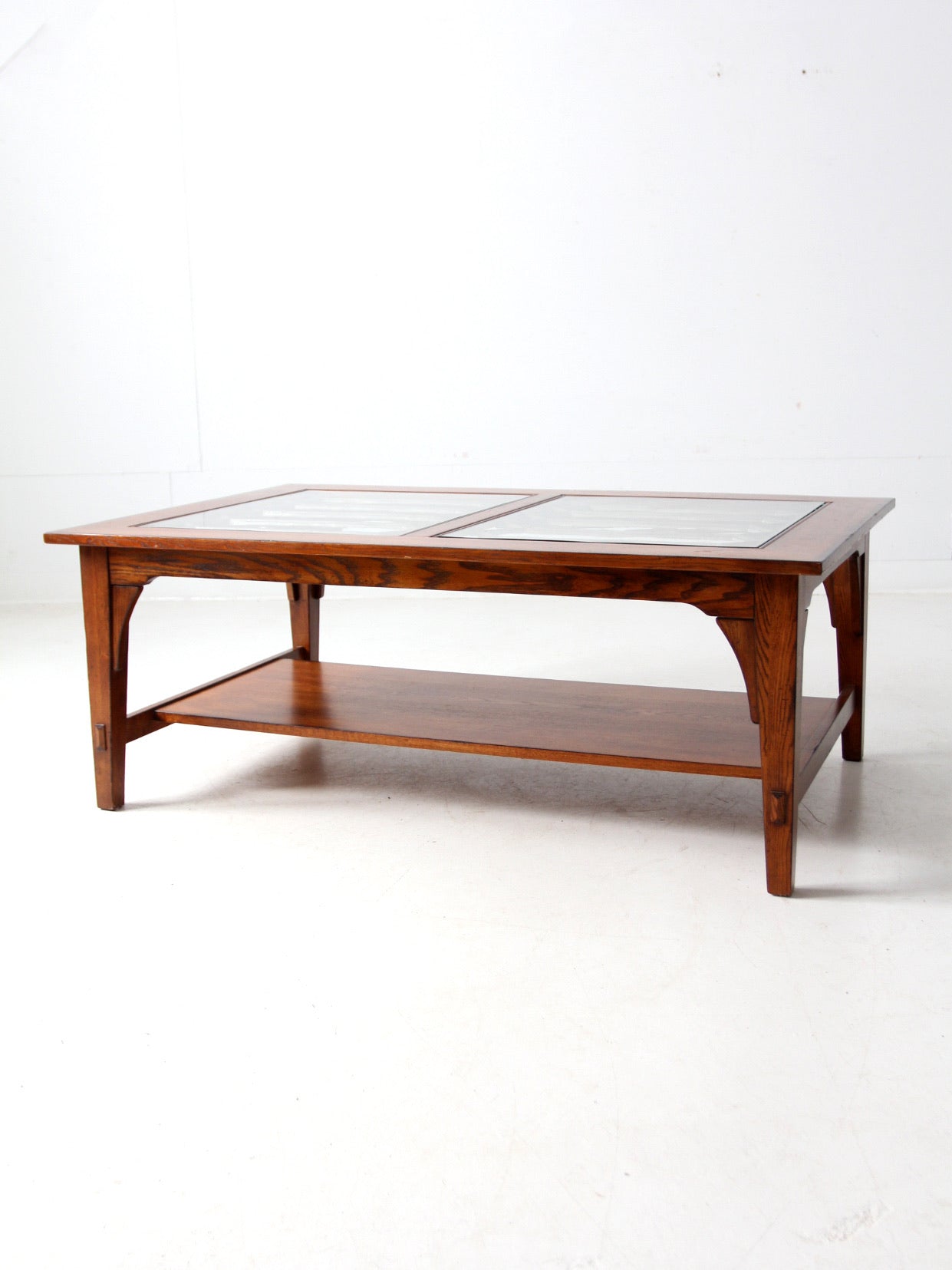 vintage glass top wooden coffee table – 86 Vintage