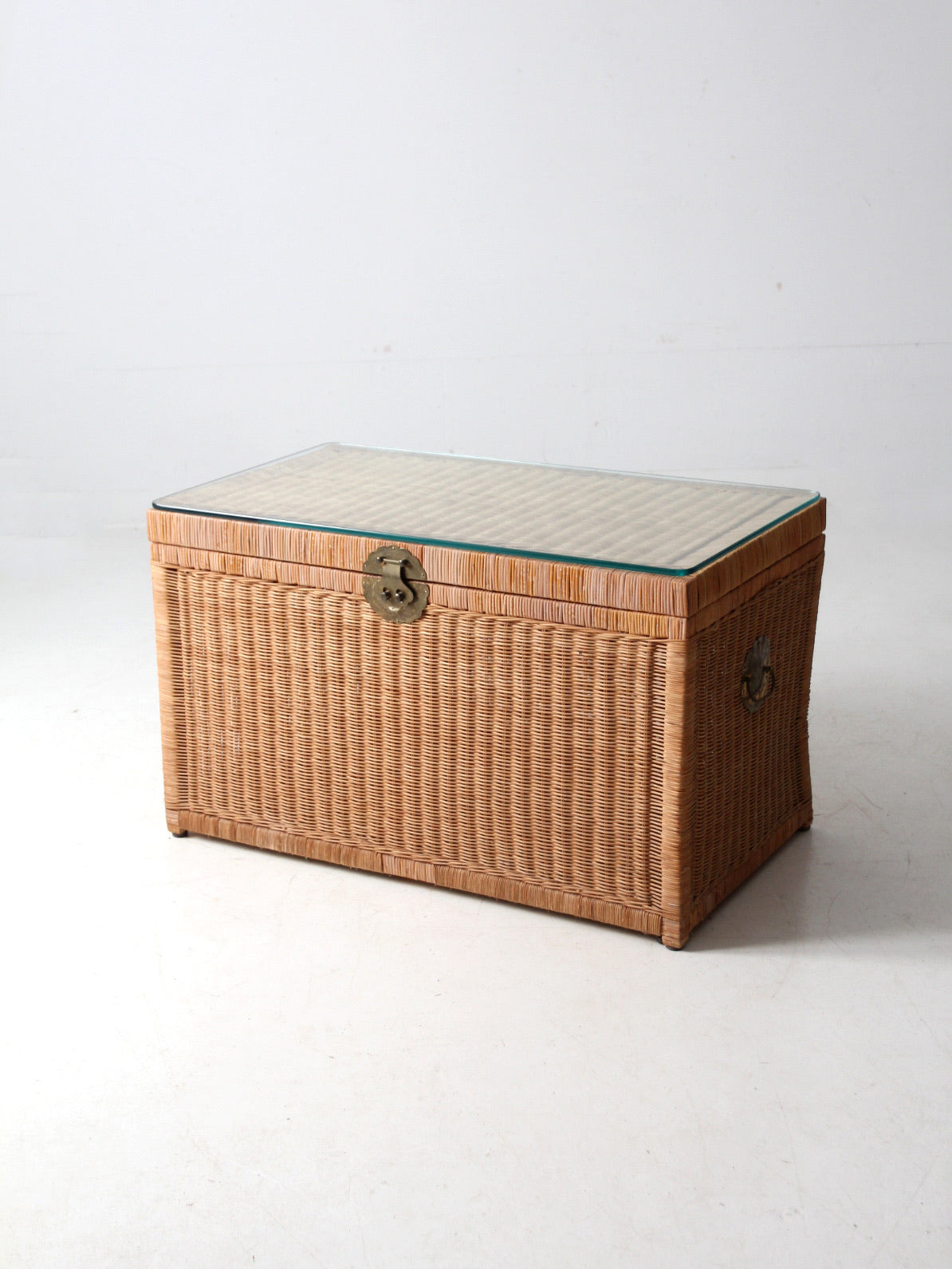 vintage rattan trunk with glass top