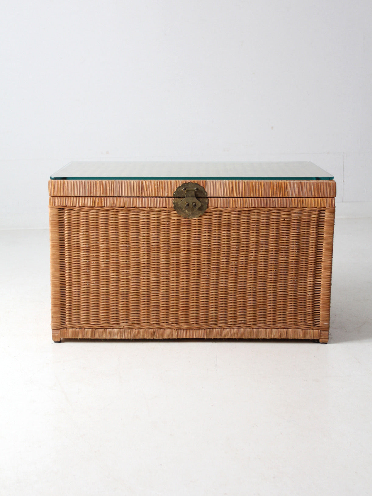 vintage rattan trunk with glass top